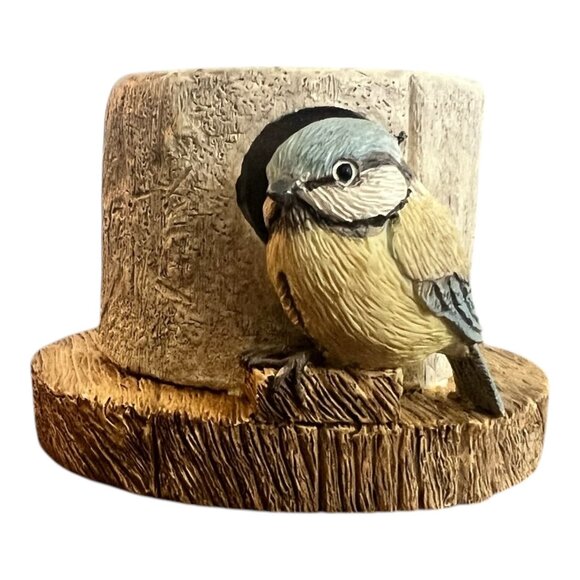 Marjolein Bastin Bluebird Candle Holder Resin Log Design 3" Tall Rustic Decor - Picture 2 of 9